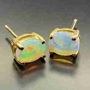 9ct Yellow Gold Opal Stud Earrings