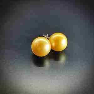 Yellow Gold Golden Pearl Stud Earrings