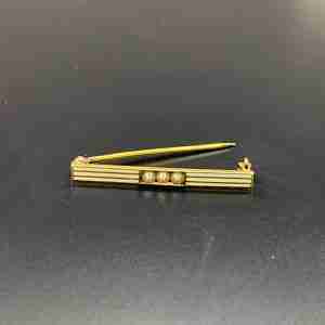 Vintage yellow gold, pearl & enamel bar brooch.