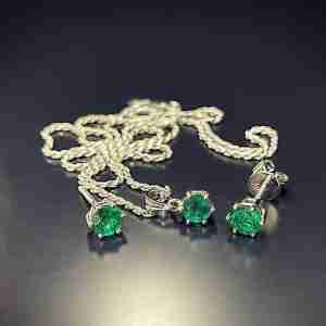 Emerald Earrings & Pendant Set in 18ct White Gold